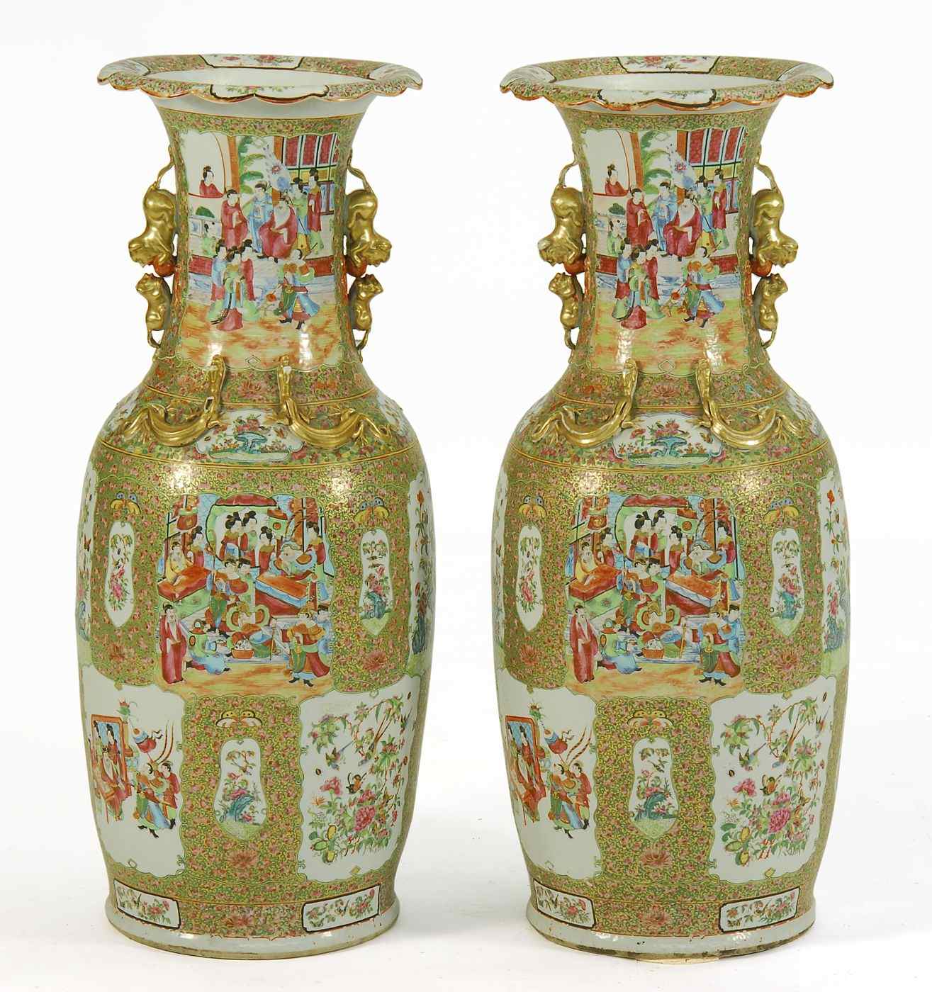 Appraisal: PAIR OF LARGE CHINESE EXPORT ROSE MANDARIN PORCELAIN VASESSecond Quarter