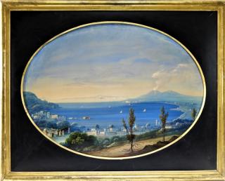 Appraisal: FINE Italian O P Painting of Naples Mt Vesuvius ITALY