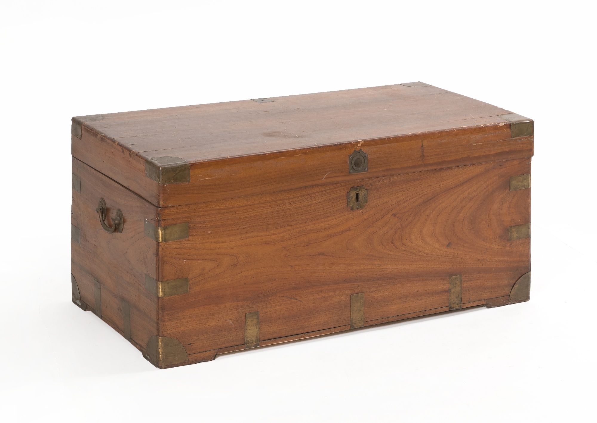 Appraisal: BRASS-BOUND CAMPHORWOOD CHEST th CenturyBrass bail handles at sides Height