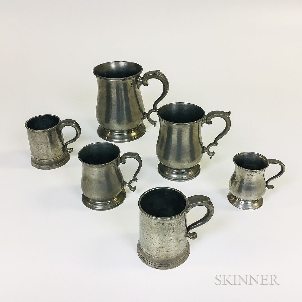 Appraisal: Six Pewter Mugs Six Pewter Mugs including tulip and tapered