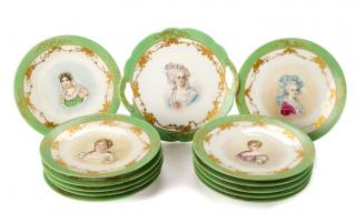 Appraisal: Set of Portrait Luncheon Plates Tray Signed F L Smith