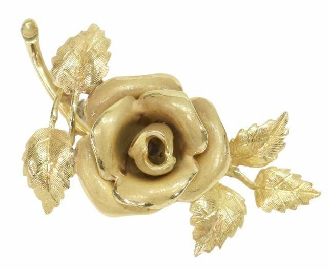 Appraisal: Estate kt yellow gold brooch pin Italy matte finish rose