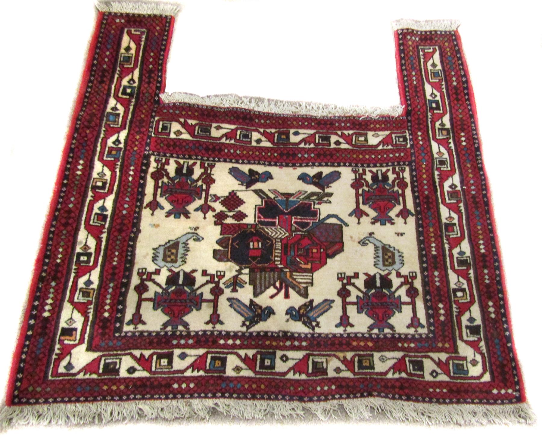 Appraisal: PERSIAN QASHQAI WALL HANGING Tent front wall hanging ' x