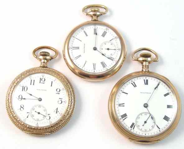 Appraisal: THREE AMERICAN WALTHAM OPEN FACE POCKET WATCHES model size jewels