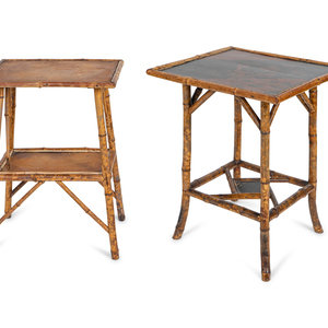 Appraisal: Two Scorched Bamboo Side Tables TH CENTURY one with black