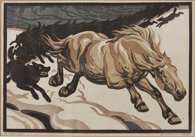 Appraisal: Norbertine Von Bresslern-Roth Austrian - Horse chased by wolvessigned in