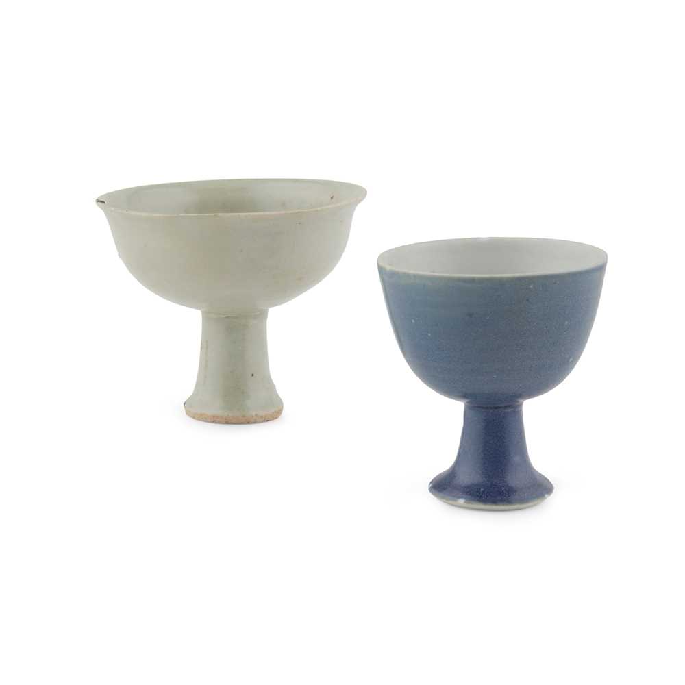 Appraisal: TWO STEM CUPS YUAN DYNASTY AND TRANSITIONAL PERIOD one with