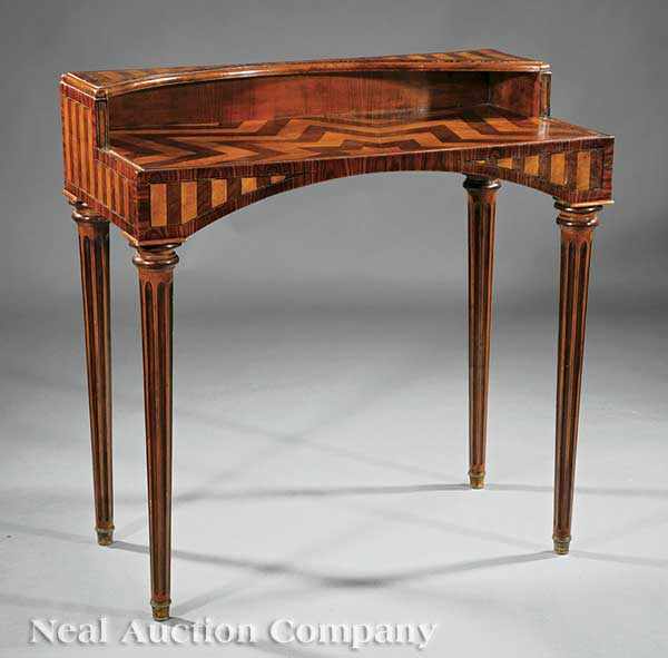 Appraisal: An Antique Continental Rosewood and Satinwood Parquetry Writing Table incurvate