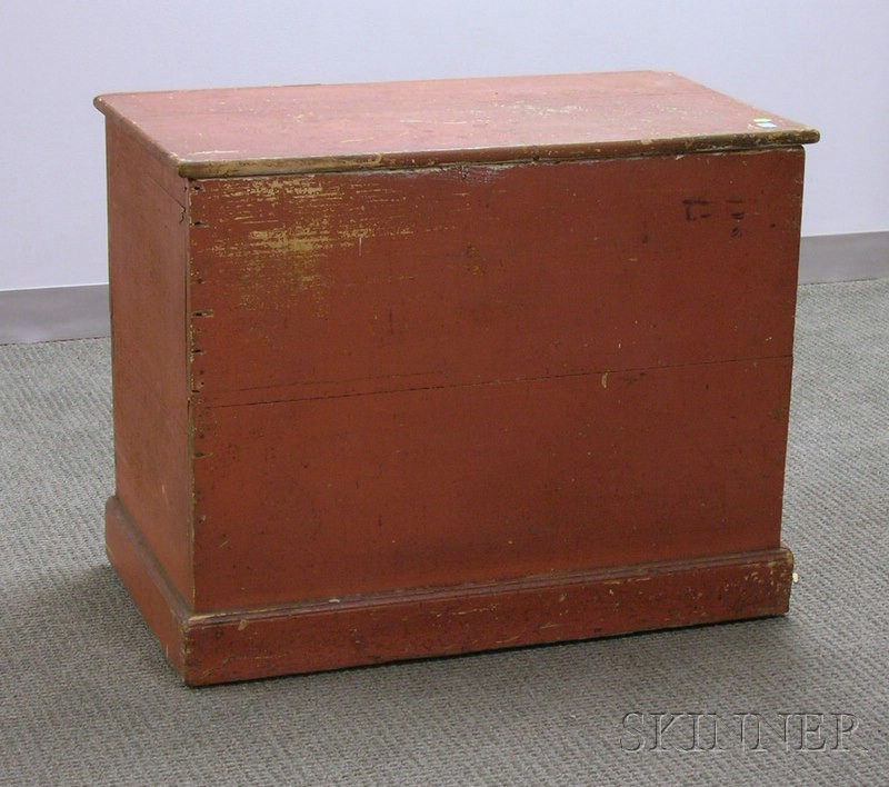 Appraisal: Red-painted Wooden Lidded Kindling Box ht lg wd in Good