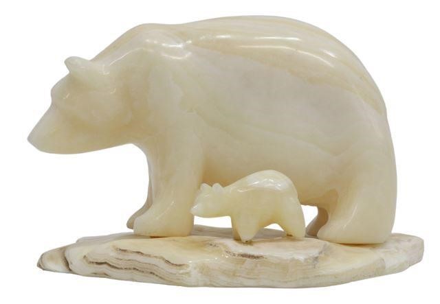 Appraisal: Carved onyx wildlife figural group Bear and Cub standing on