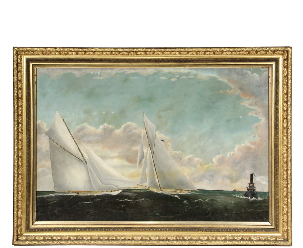 Appraisal: MARINE PAINTING - Monumental Scene of a Sailing Yacht Race