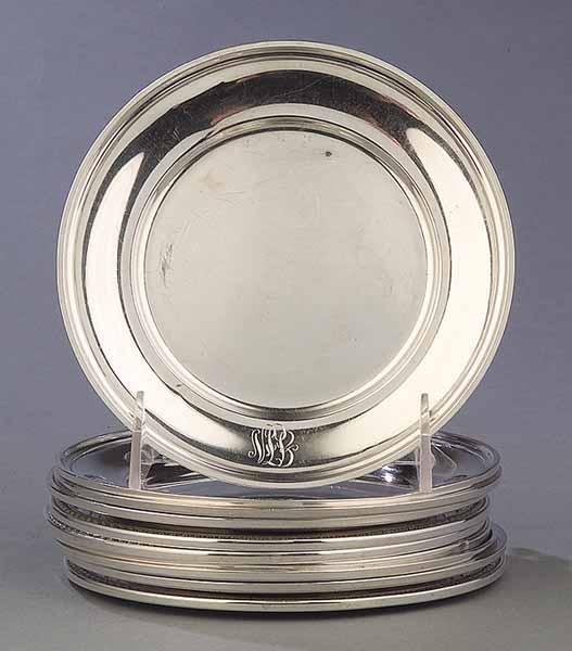 Appraisal: Set of Six Sterling Silver Bread and Butter Plates S