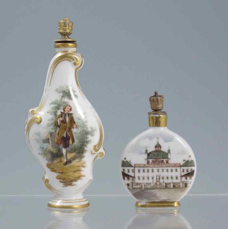 Appraisal: PORCELAIN SCENT BOTTLES INCLUDE KPM Signed KPM bottle parcel gilt