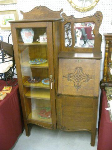 Appraisal: Victorian Oak Side by Side Secretary Bookcase drop front mirror