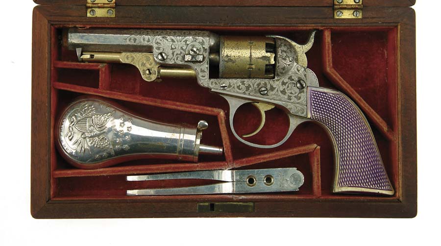 Appraisal: ENGRAVED CASED COOPER PERCUSSION POCKET REVOLVER Cal SN Philadelphia made