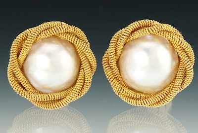 Appraisal: A Pair of Mabe Pearl and Gold Ear Clips k