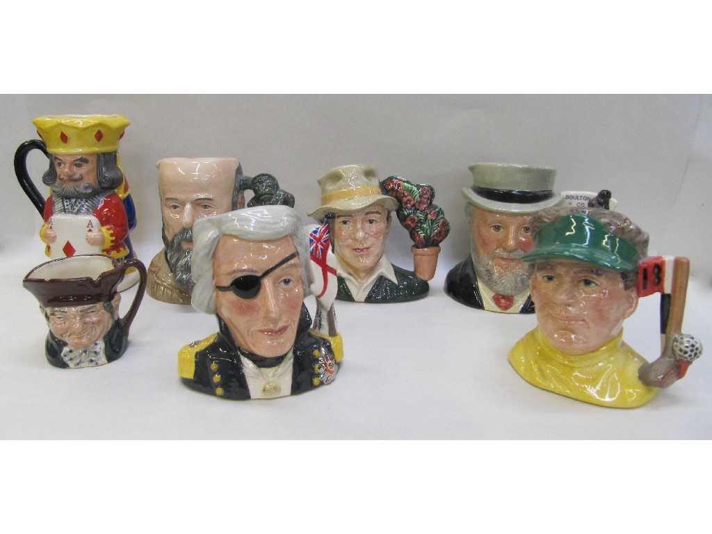 Appraisal: Six Doulton character jugs including Nelson Old Charley Sir Henry