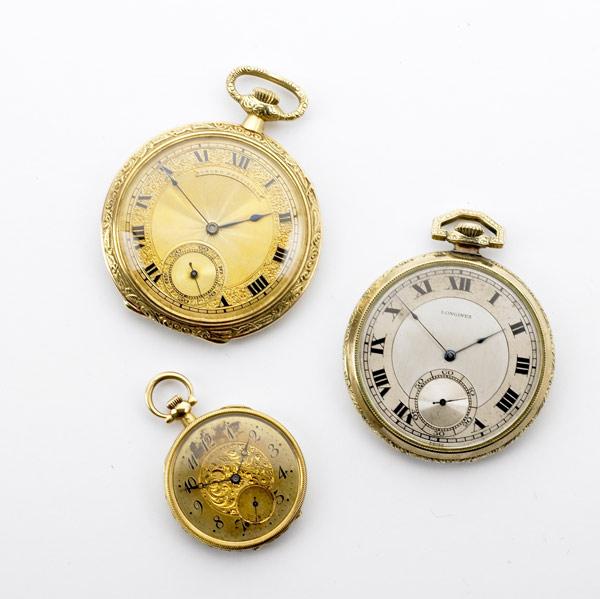 Appraisal: THREE SWISS POCKETWATCHES Gruen Precision k yg openface jewels chronometer