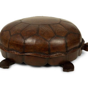 Appraisal: A Carved Wood and Leather Turtle Foot Stool LATE TH