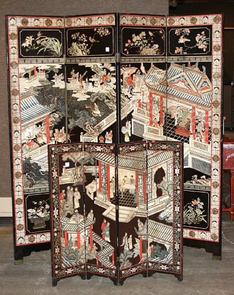 Appraisal: A four- panel coromandel floor screen Late Qing Dynasty Republican