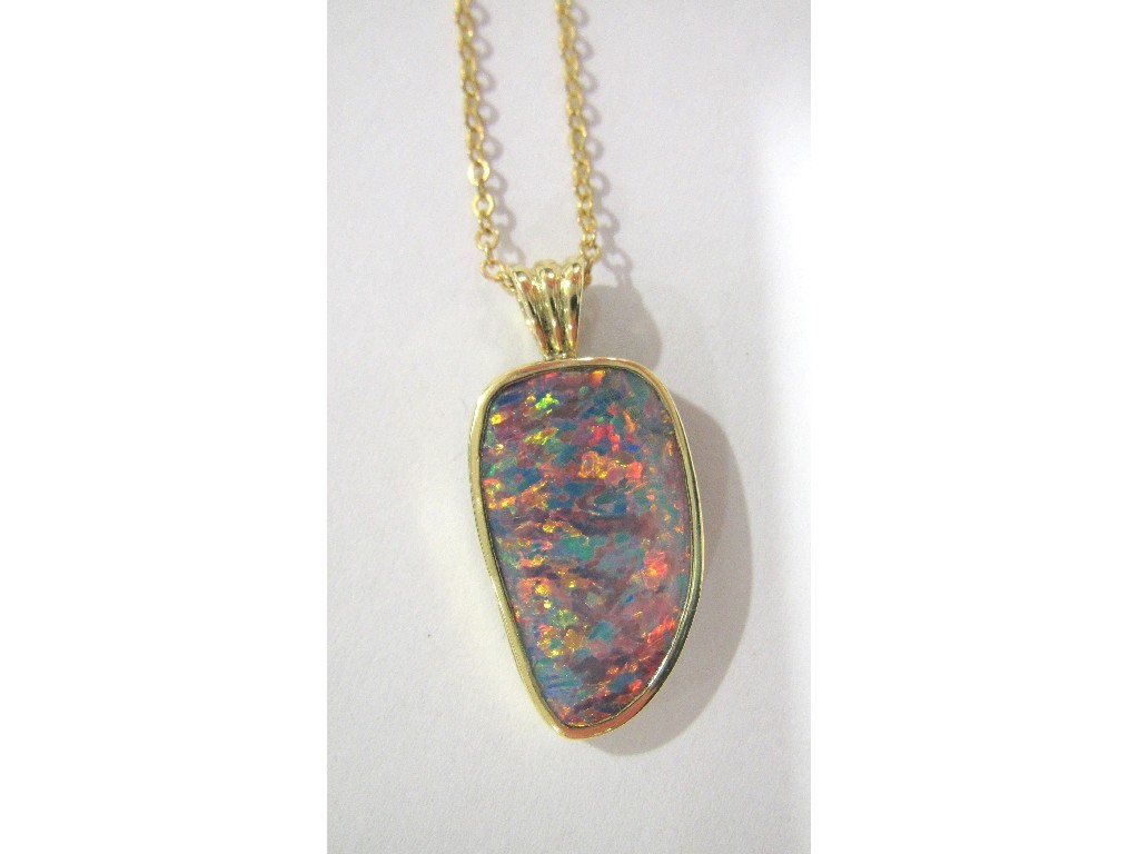 Appraisal: Australian black opal pendant in yellow metal mount and neckchain