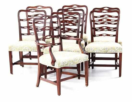 Appraisal: Set of eight Georgian style carved mahogany dining chairs one