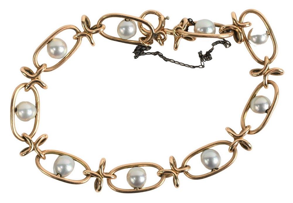 Appraisal: Karat Yellow Gold Bracelet having nine pearls grams total weight