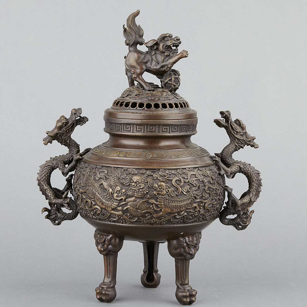 Appraisal: Japanese Bronze Censer Early th century Of globular form the