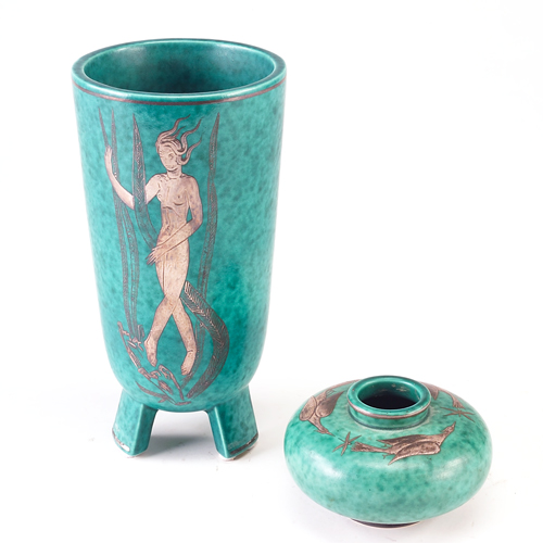 Appraisal: Two pieces to include a Gustavsberg Argenta cabinet vase with