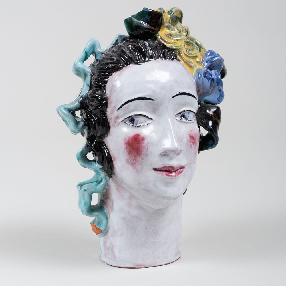 Appraisal: Lotte Calm For Wiener Werkst tte Glazed Earthenware Head of