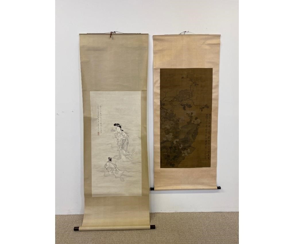 Appraisal: Pair of Chinese scrolls the first ink drawing on paper