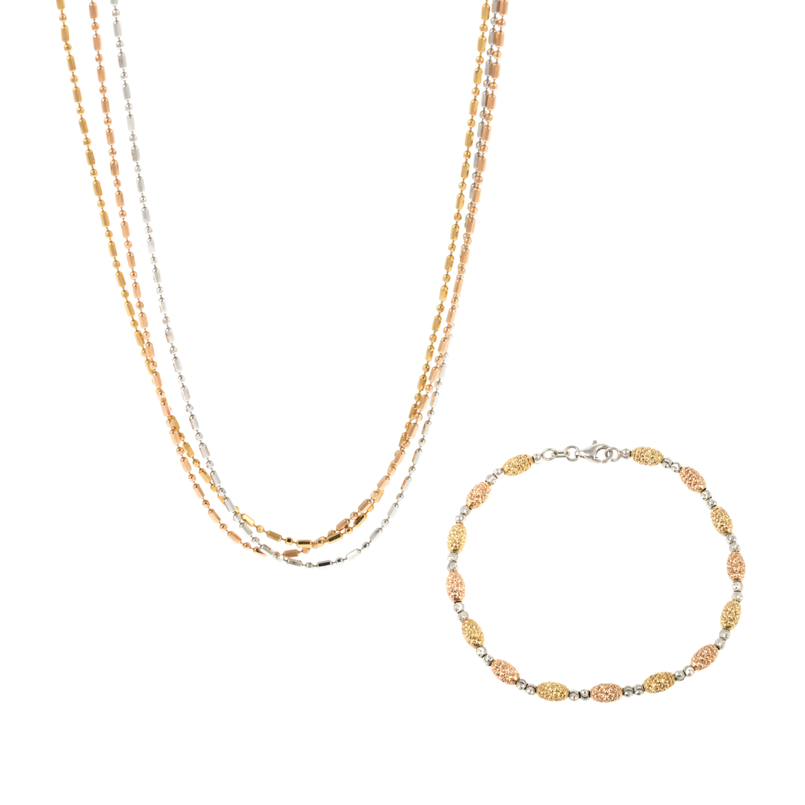 Appraisal: A K TRI-GOLD NECKLACE WITH K BRACELET K yellow white