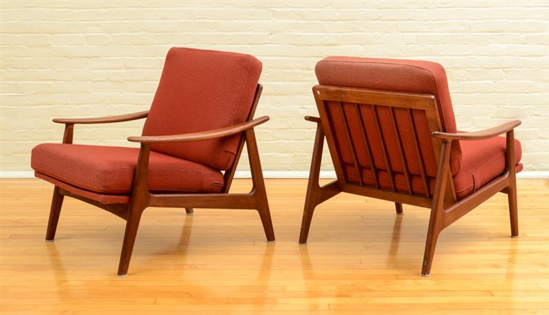 Appraisal: PAIR OF HANS WEGNER TEAK ARMCHAIRS STAMPED MADE IN DENMARK