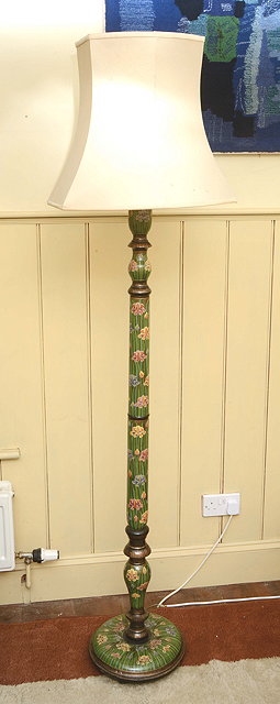 Appraisal: A KASHMIRI PAINTED LAMP STANDARD decorated with lilies high