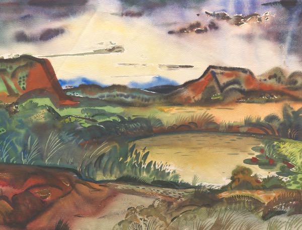 Appraisal: PAUL BOUGH TRAVIS AMERICAN - x African Waterhole Watercolor and