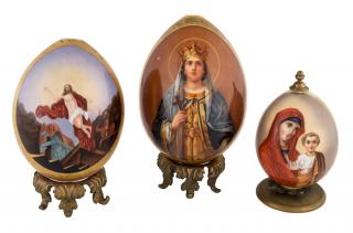 Appraisal: A GROUP OF THREE IMPERIAL PORCELAIN EASTER EGGS WITH RELIGIOUS