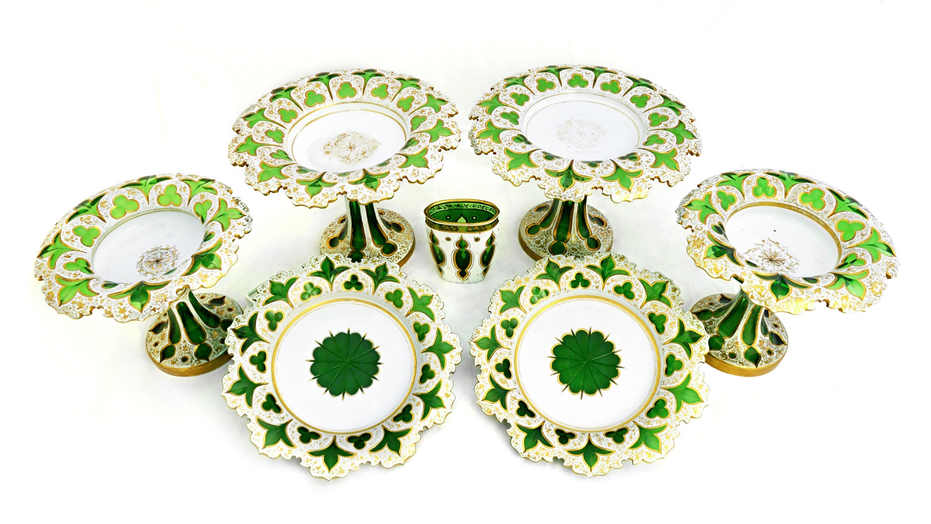 Appraisal: A Bohemian cut glass and enamel decorated dessert service late