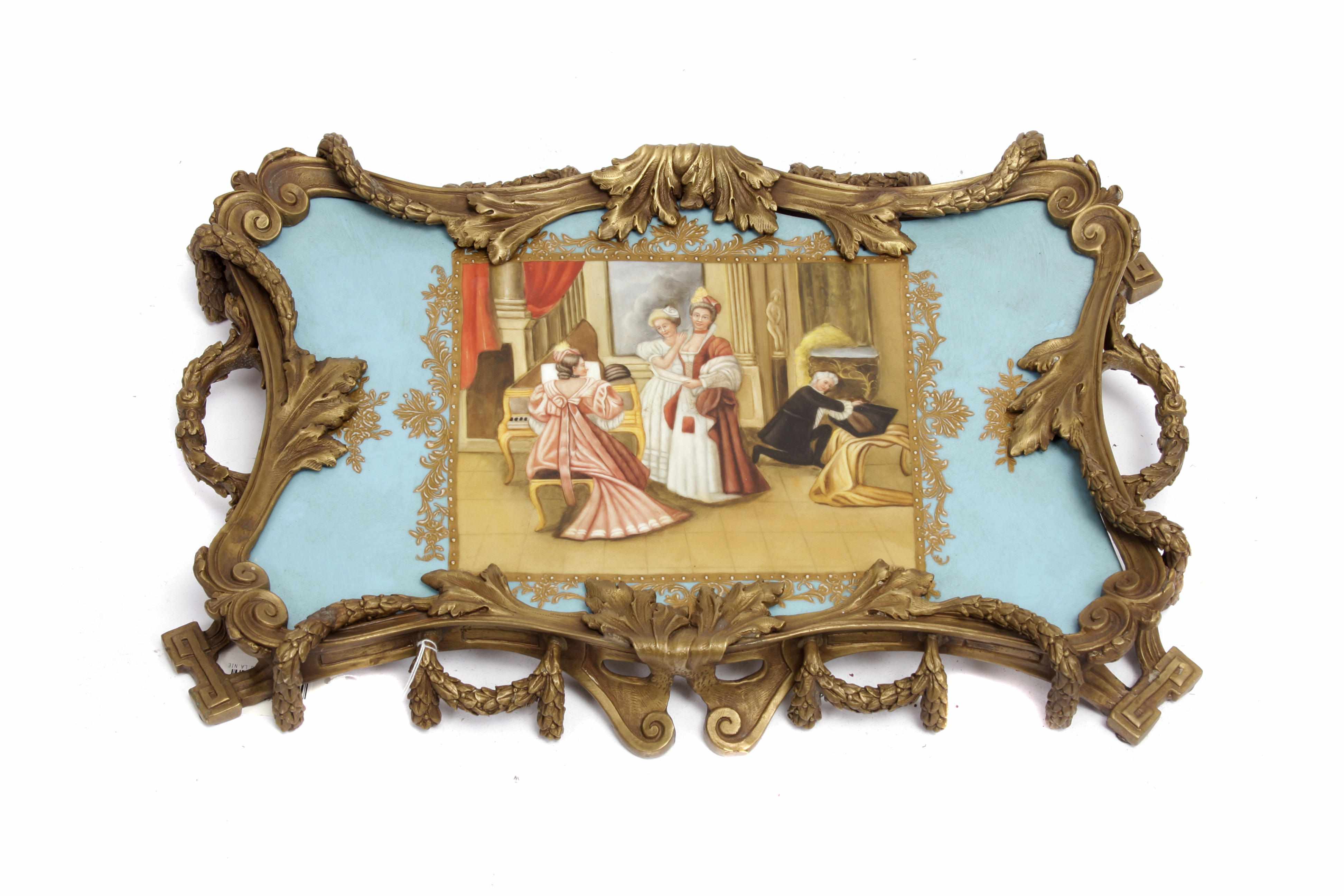 Appraisal: A Rococo style gilt bronze mounted porcelain tray height in