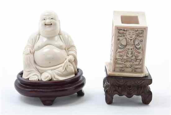 Appraisal: Two Chinese Carved Ivory Articles one a figure of a