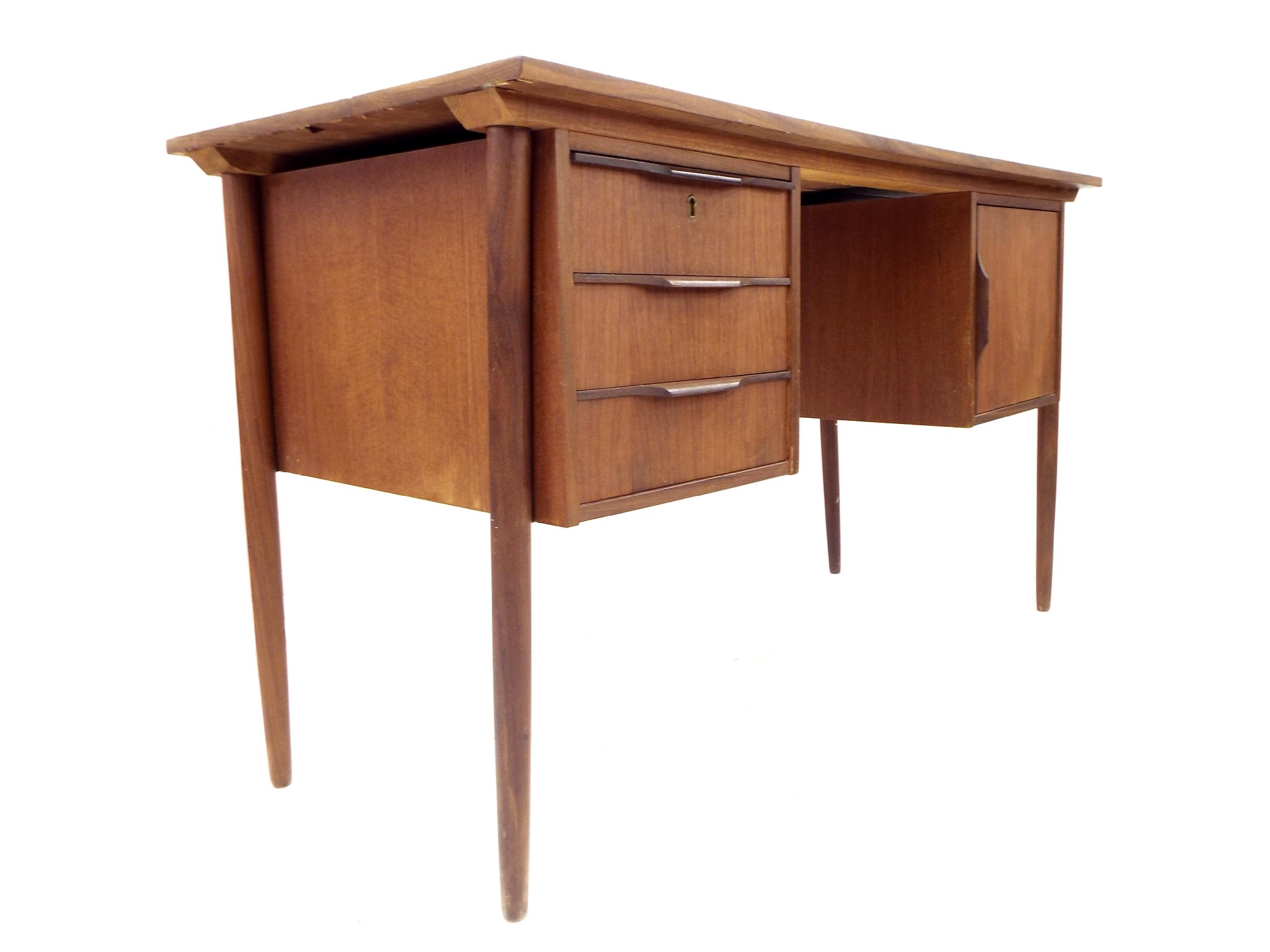 Appraisal: Danish teak twin pedestal desk fitted with three short drawers