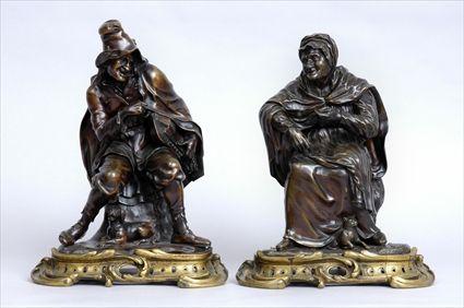 Appraisal: PAIR OF CONTINENTAL BRONZE FIGURES OF STREET ENTERTAINERS ON ORMOLU