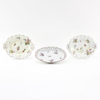 Appraisal: Grouping of Three Antique Chelsea Hand Painted Porcelain Dishes Grouping