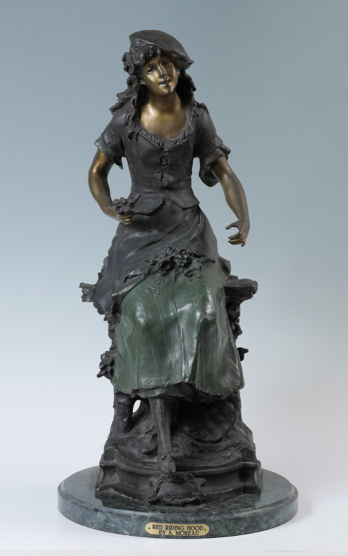 Appraisal: AFTER AUGUSTE MOREAU ''RED RIDING HOOD'' BRONZE Bronze sculpture of