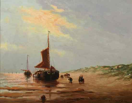 Appraisal: J VERBERGHEM Dutch th century COMING ASHORE TWO WORKS each