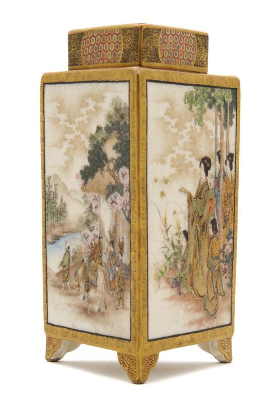 Appraisal: A Japanese Satsuma Tea Caddy of triangular form having landscape