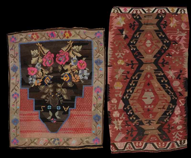 Appraisal: BESSARABIAN BLACK-GROUND PRAYER KILIM AND A TURKISH KILIM The one