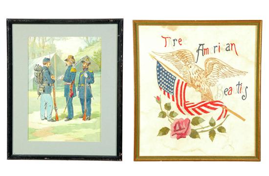 Appraisal: TWO FRAMED ITEMS A watercolor on paper of three union