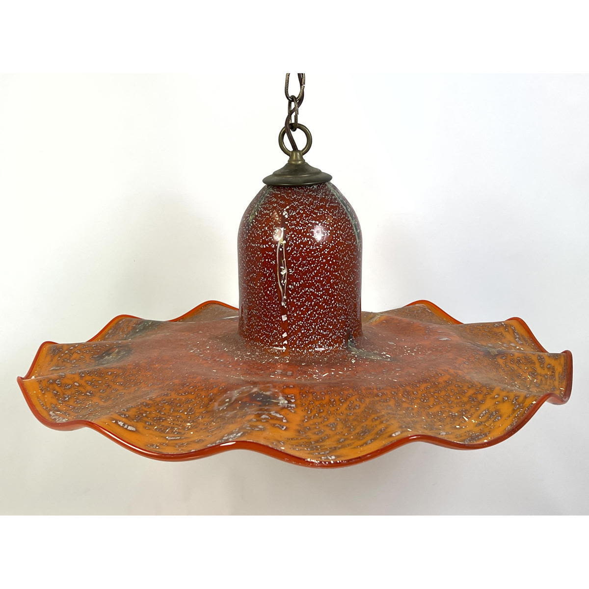 Appraisal: Orange Italian Murano glass Hanging Pendant Light Flared Rippled Edge