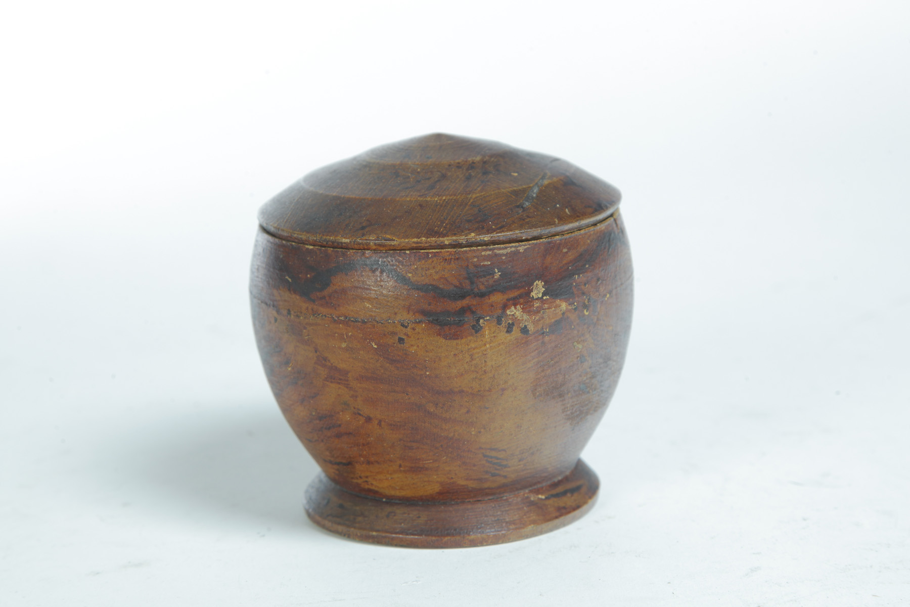 Appraisal: AMERICAN DECORATED TREENWARE JAR Mid th century Covered jar with