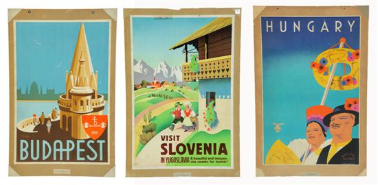 Appraisal: THREE TRAVEL POSTERS Lithographs nd quarter- th century Two Hungarian